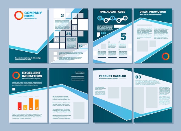 Folleto de negocios impresión de páginas plantilla de diseño marcos títulos de texto y símbolos catálogo listas de verificación revista o folleto presentación diseño llamativo vector informes profesional