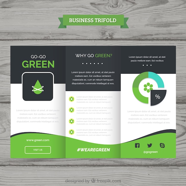 Folleto de negocios tríptico verde ondulado