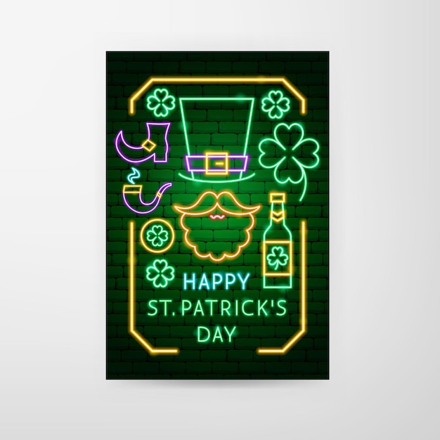 Folleto de neón feliz día de San Patricio