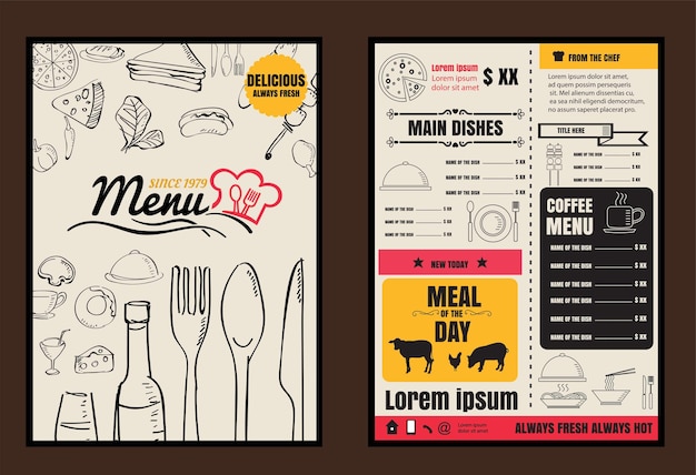 Folleto o cartel Menú de comida de un restaurante con formato vectorial de fondo eps10