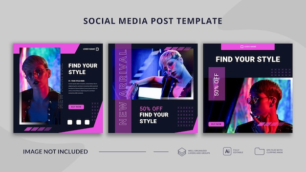 Folleto o tema de publicación en redes sociales moda de estilo neón