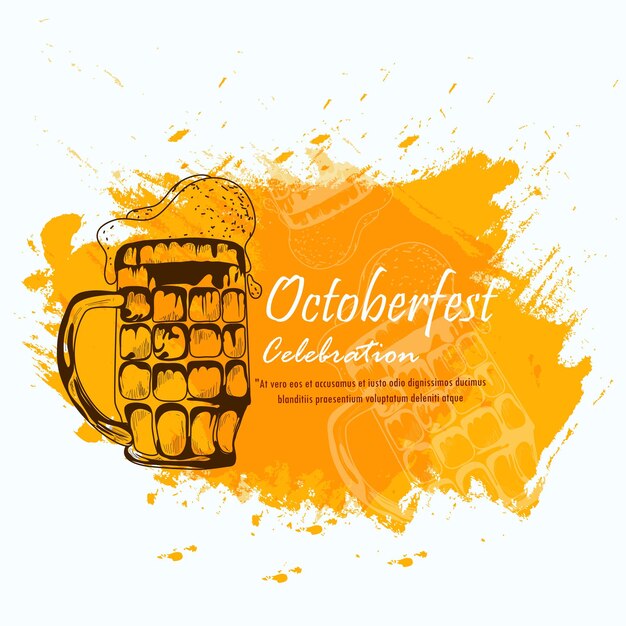 Vector folleto de oktoberfest. afiche del festival de cerveza vectorial con taza de vidrio esbozada a mano vintage.