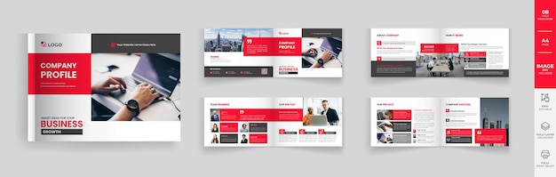 Vector folleto de perfil de empresa de paisaje con diseño minimalista moderno rojo