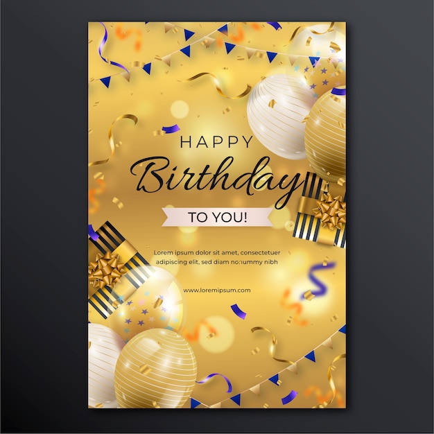Vector folleto de plantilla de fiesta de cumpleaños realista
