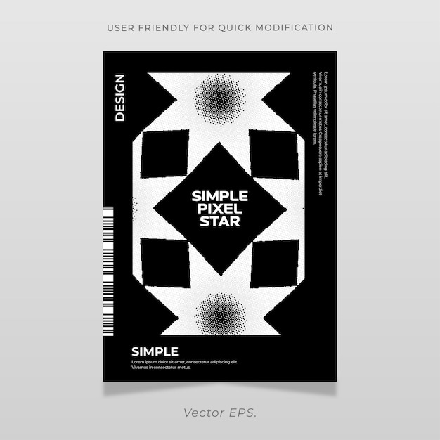 Folleto de póster minimalista premium estilo geometría de píxeles blanco plantilla negra vector de brutalismo y2k