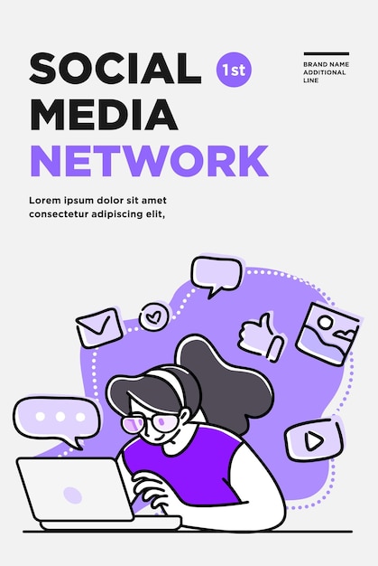 Folleto de póster o plantilla de diseño de banner ilustraciones de concepto de negocio medios en línea