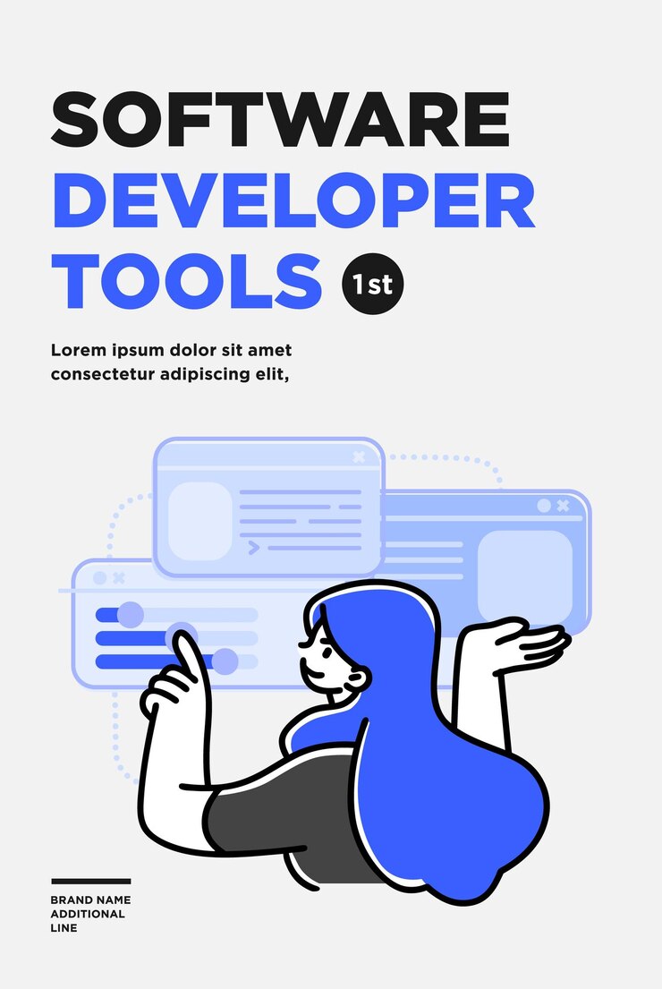 Vector folleto de póster o plantilla de diseño de banner ilustraciones de conceptos de negocio herramientas de desarrollo de software