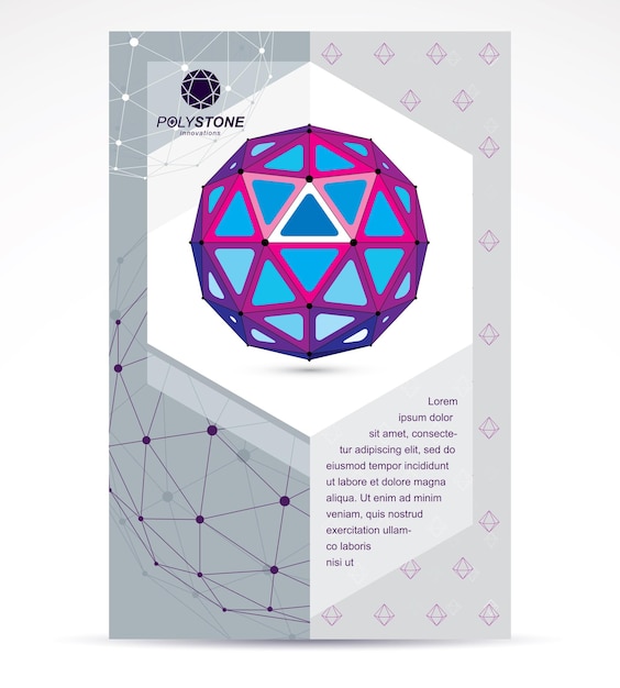 Vector folleto de presentación de la empresa de tecnologías de innovación. ilustración de vector gráfico. objeto de malla 3d abstracto colorido, plantilla de baja poli de tecnología de elemento de diseño.