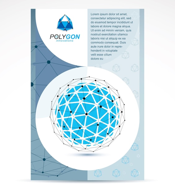 Folleto de presentación de la empresa de tecnologías de innovación. Ilustración de vector gráfico. Vector abstracto isométrico azul forma polivinílica baja.