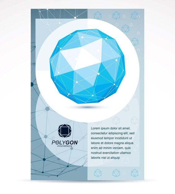 Folleto de presentación de la empresa de tecnologías de innovación. Ilustración de vector gráfico. Vector abstracto isométrico azul forma polivinílica baja.
