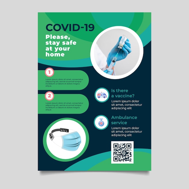 Vector folleto de productos médicos de coronavirus con foto