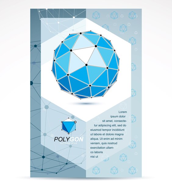 Folleto publicitario creativo de tecnologías informáticas. Forma azul tridimensional abstracta, elemento de diseño vectorial.