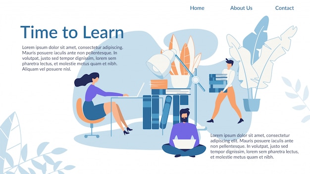 Folleto publicitario es tiempo escrito para aprender plano.