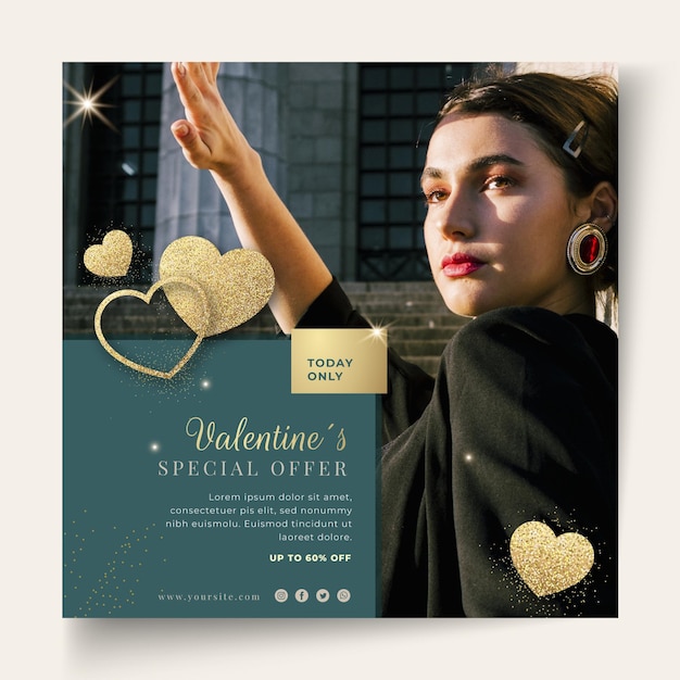 Vector folleto de rebajas de san valentín cuadrado