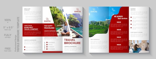un folleto para una revista de viajes con una imagen de una mujer en un barco en el lado