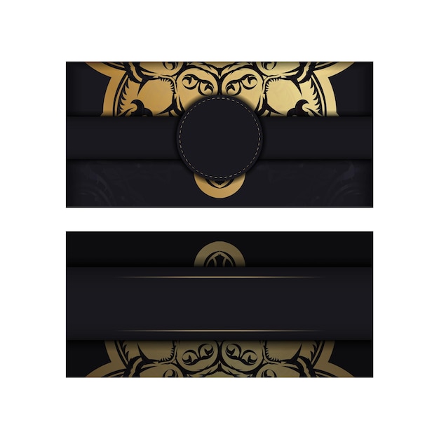 Vector folleto de saludo en negro con patrón dorado abstracto para su diseño.