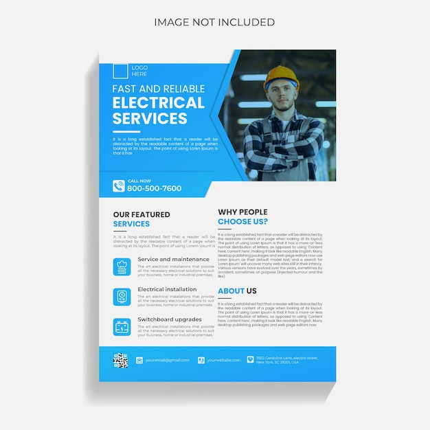Folleto de servicio de electricista creativo, prospecto, diseño de folleto