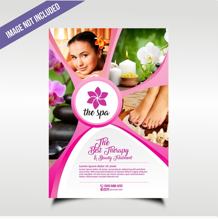 Vector folleto de spa fresco y natural con color rosa