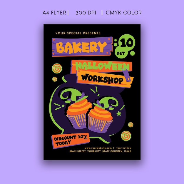 Vector folleto del taller de panadería de halloween