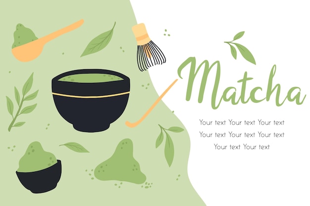Folleto con té matcha Ilustración vectorial con té verde Taza con matcha latte Póster con taza de matcha verde