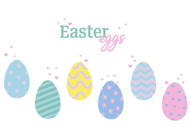 Folleto temático de Pascua Huevos navideños decorados con corazones, flores y adornos Textura de lápiz Ilustración para niños