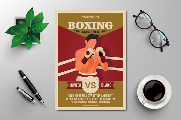 Vector folleto del torneo de boxeo