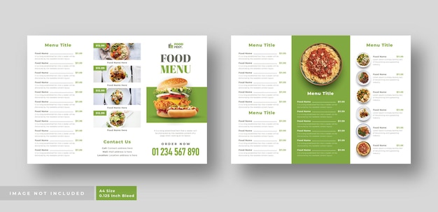 Vector folleto triple de menú de comida para restaurante cafetería.