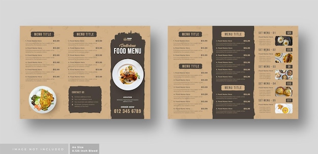 Vector folleto triple de menú de comida para restaurante.