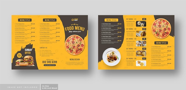 Folleto triple de menú de comida para restaurante.