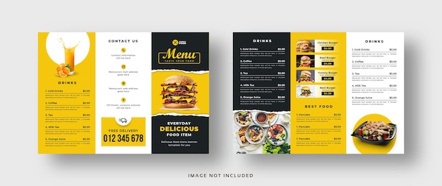 Vector folleto triple de menú de comida para restaurante.