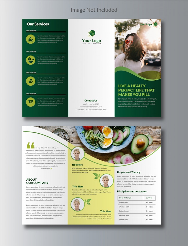 Vector folleto tríptico de nutrición natural