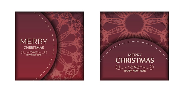 Folleto de vacaciones de feliz Navidad y feliz año nuevo de color rojo con adornos de lujo