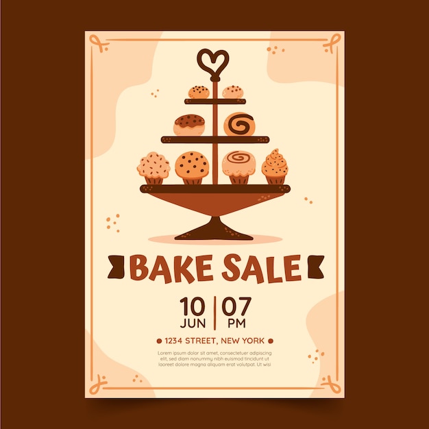 Vector folleto de venta de pasteles de diseño plano dibujado a mano