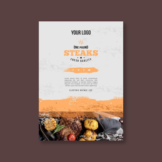 Vector folleto vertical de barbacoa de comida fresca a la parrilla