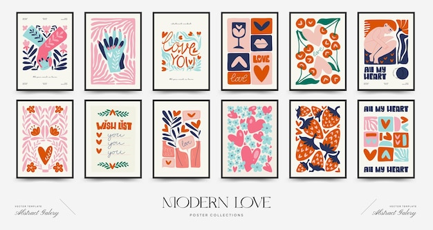 Folleto vertical moderno del día de San Valentín o plantilla de póster Amor dibujado a mano ilustración de moda