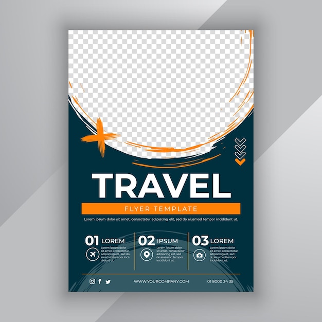 Vector un folleto para viajar con un avión y las palabras viajar.