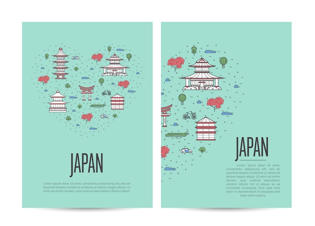 Folleto de viaje de Japón en estilo lineal