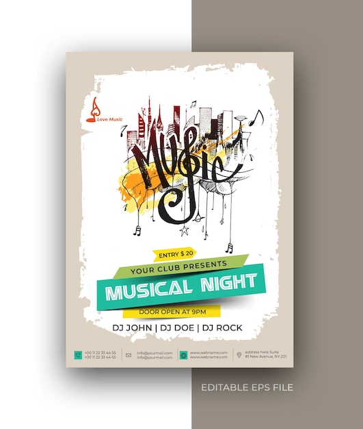 Vector folleto de volante de música plantilla de diseño de promoción de publicación de redes sociales