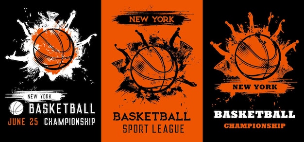 Folletos de carteles de grunge de campeonato de baloncesto