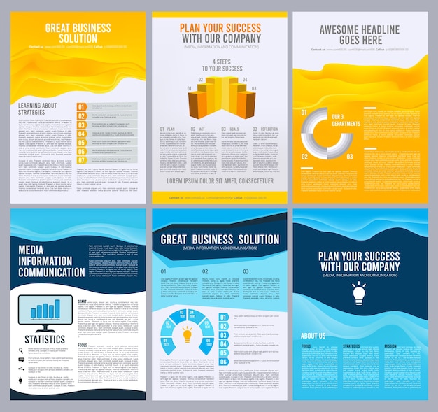 Folletos comerciales. Diseño de diseño de páginas de folleto de folleto corporativo. Folleto de negocios corporativos, ilustración de plantilla de presentación de revista