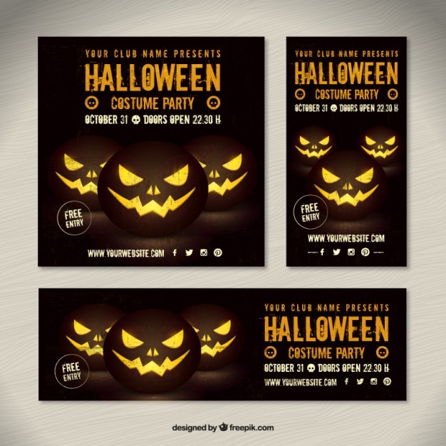 Vector folletos de halloween con calabazas