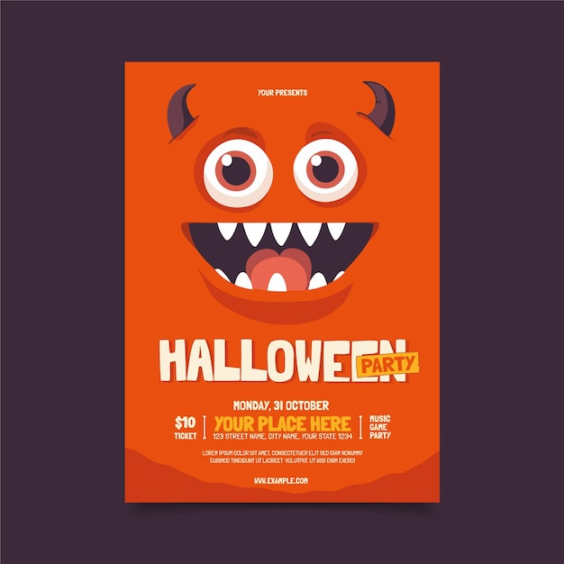 Vector folletos de vector de fiesta de halloween con cara de monstruo