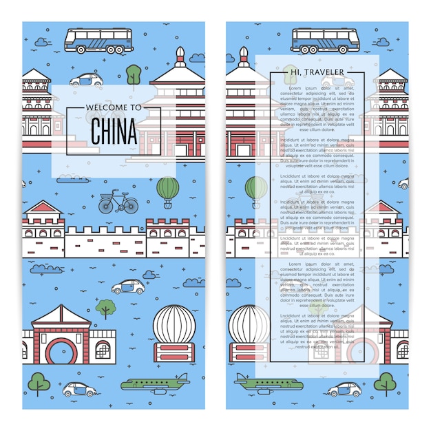 Folletos de viaje de China en estilo lineal