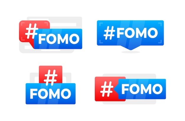FOMO Hashtag Bubbles en diseño plano Una colección de burbujas de discurso coloridas y modernas