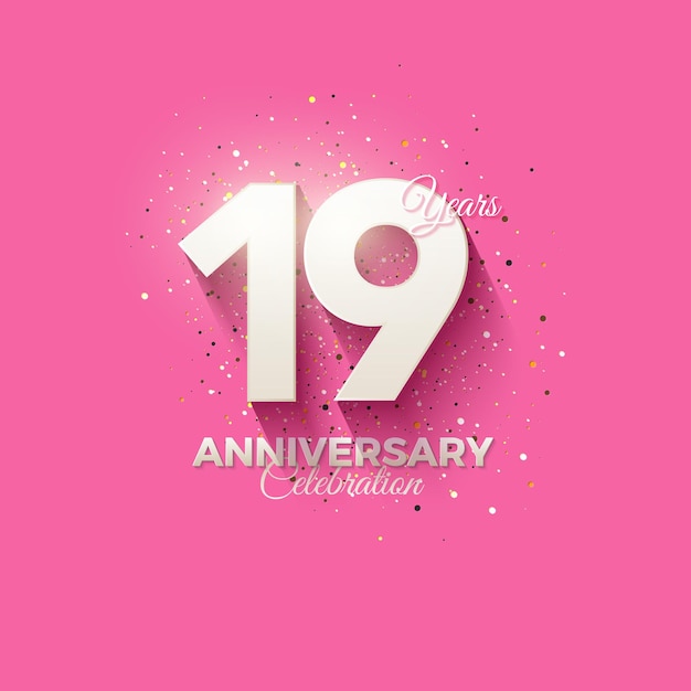 Fondo del 19 aniversario con números blancos y sombreados.