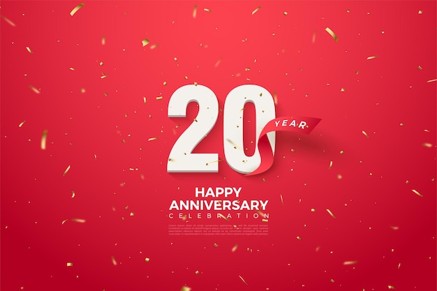 Fondo del 20 aniversario con números rojos curvos y cinta