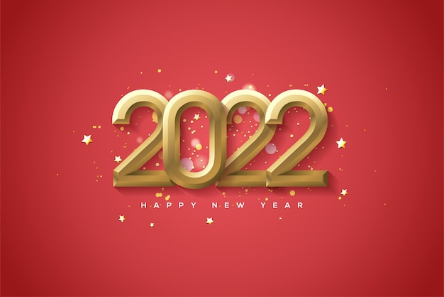Fondo 2022 con prominentes números de oro 3d