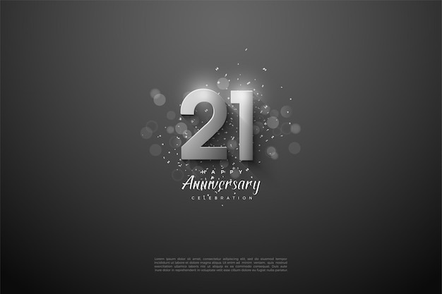 Vector fondo del 21 aniversario con la ilustración de números de plata 3d.