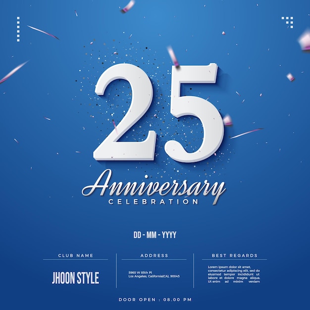 Fondo del 25 aniversario en color azul y números blancos.