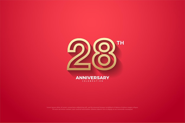 Fondo del 28 aniversario con contorno numérico marrón sobre fondo rojo